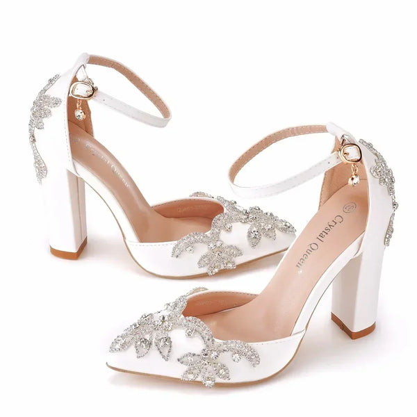 Elegant Rhinestone Chunky Heel Sandals for Women - Perfect Wedding Footwear